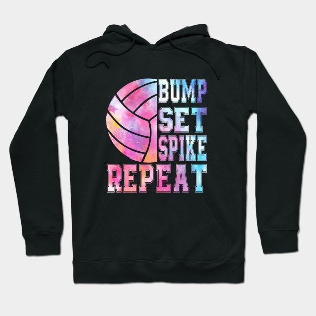 Colorful Teen Girls Volleyball Bump Set Spike Repeat Hoodie by Nicki-Merch